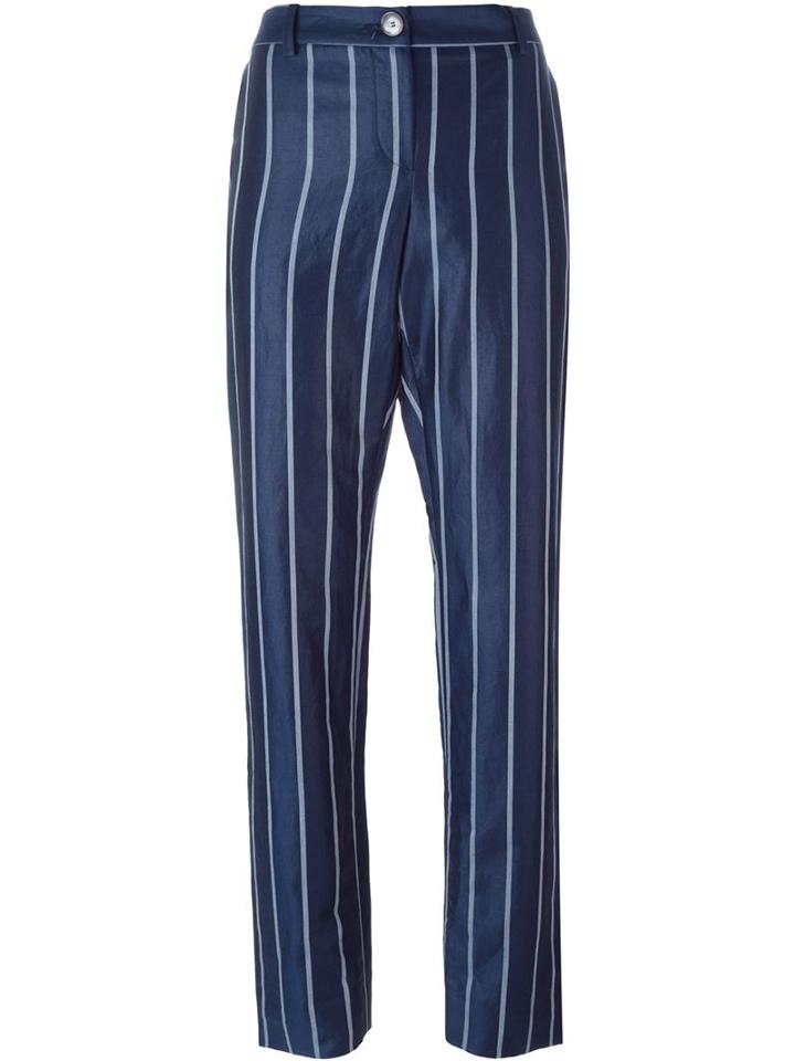 Emporio Armani Striped Trousers, Women's, Size: 42, Blue, Ramie/cotton