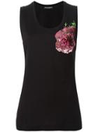 Sequinned Rose Tank Top, Women's, Size: 38, Black, Cotton/polyamide/polyester, Dolce & Gabbana