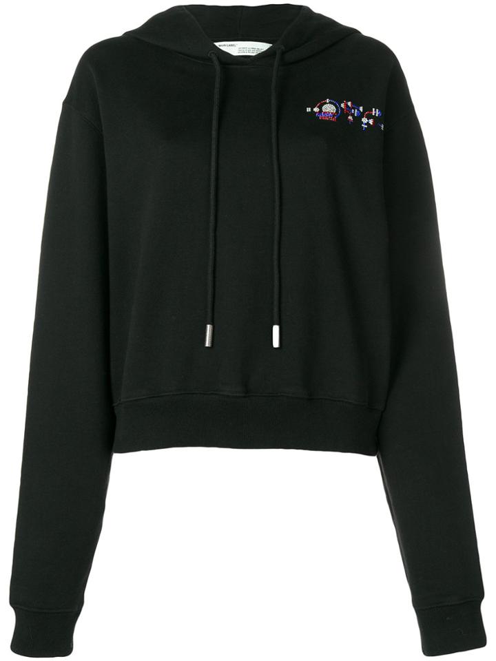 Off-white Cropped Jewel Embellished Hoodie - Black