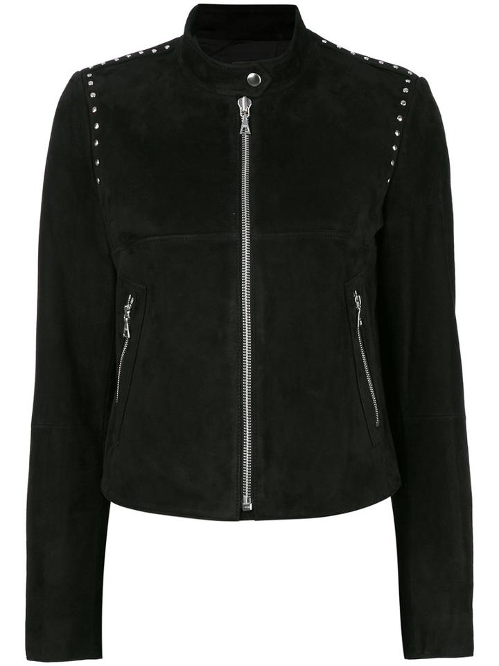 Theory Zip Jacket, Women's, Size: Medium, Black, Lamb Skin/rayon