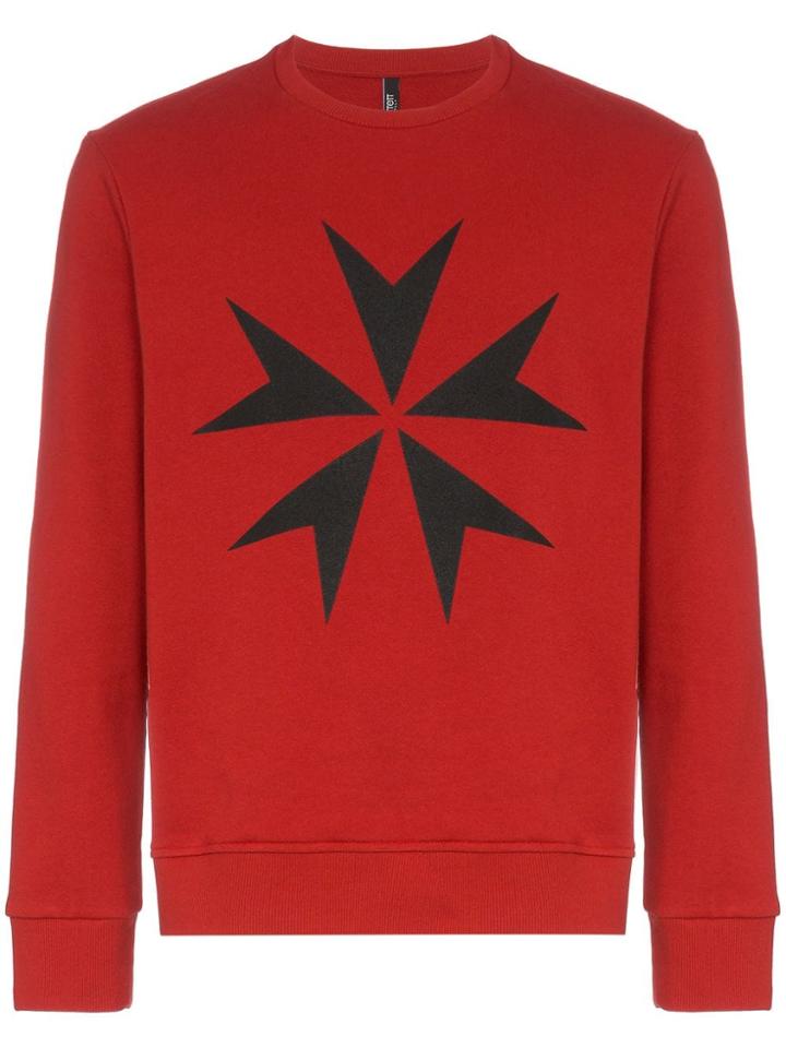 Neil Barrett Maltese Cross Print Cotton Sweatshirt - Red
