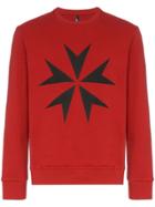 Neil Barrett Maltese Cross Print Cotton Sweatshirt - Red