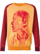 Issey Miyake Men Portrait Print Sweatshirt, Size: 1, Red, Acrylic/lyocell/wool