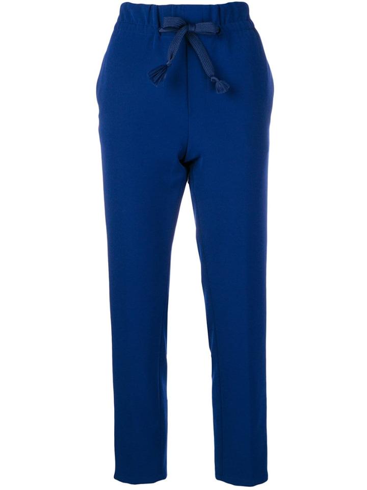 Closed Belted Side Stripe Joggers - Blue