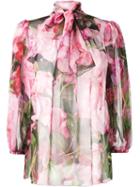 Dolce & Gabbana Rose Print Chiffon Blouse, Women's, Size: 48, Pink/purple, Silk