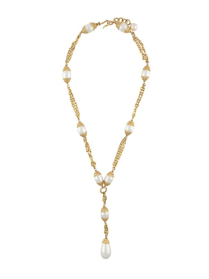 Chanel Vintage Pearl Drop Necklace, Women's, White