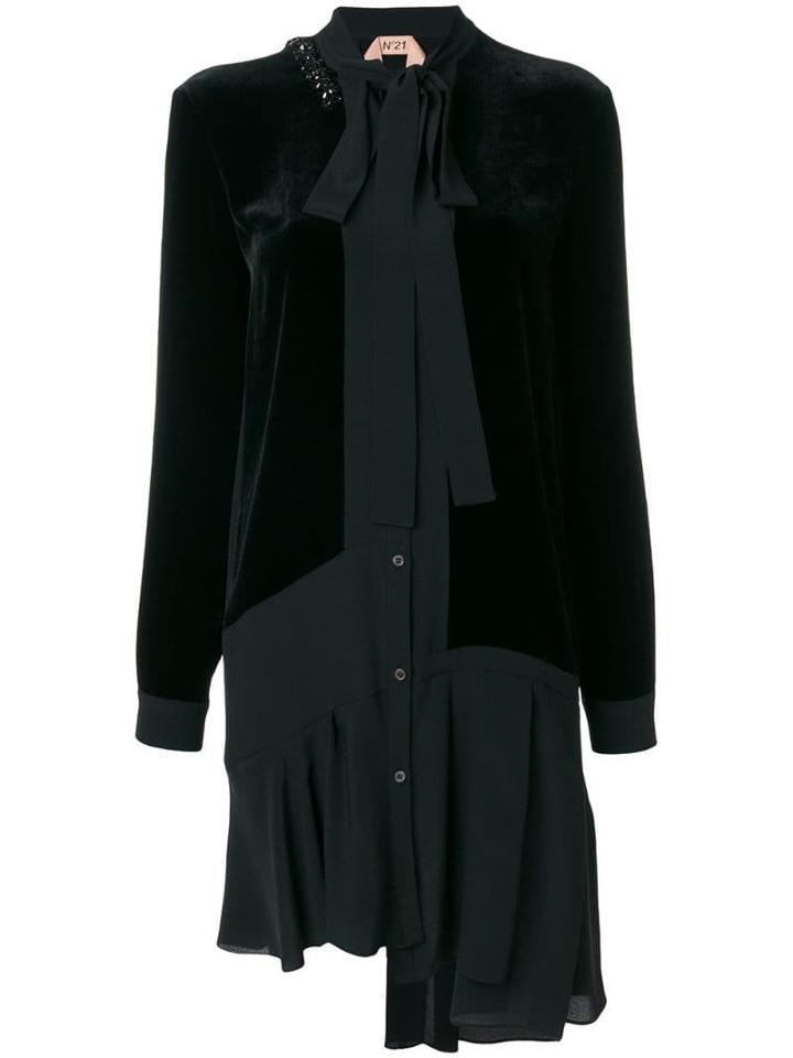 Nº21 Gemstone And Neck Tie Collar Dress - Black