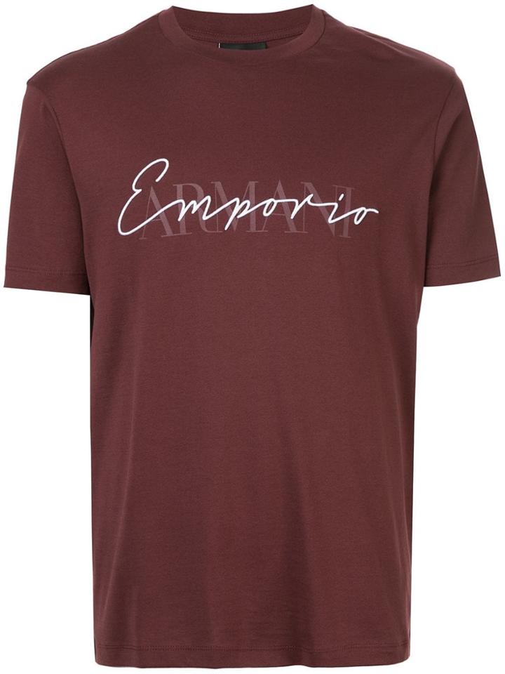 Emporio Armani Embroidered And Printed Logo T-shirt - Brown