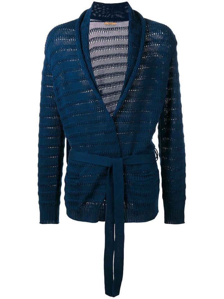 Nuur Belted Cardigan, Men's, Size: 48, Blue, Cotton