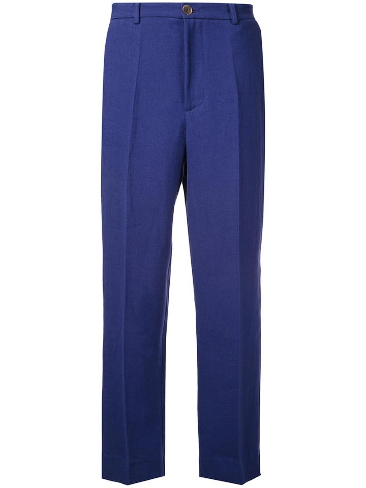 Erika Cavallini Cropped Pants, Women's, Size: 48, Blue, Linen/flax