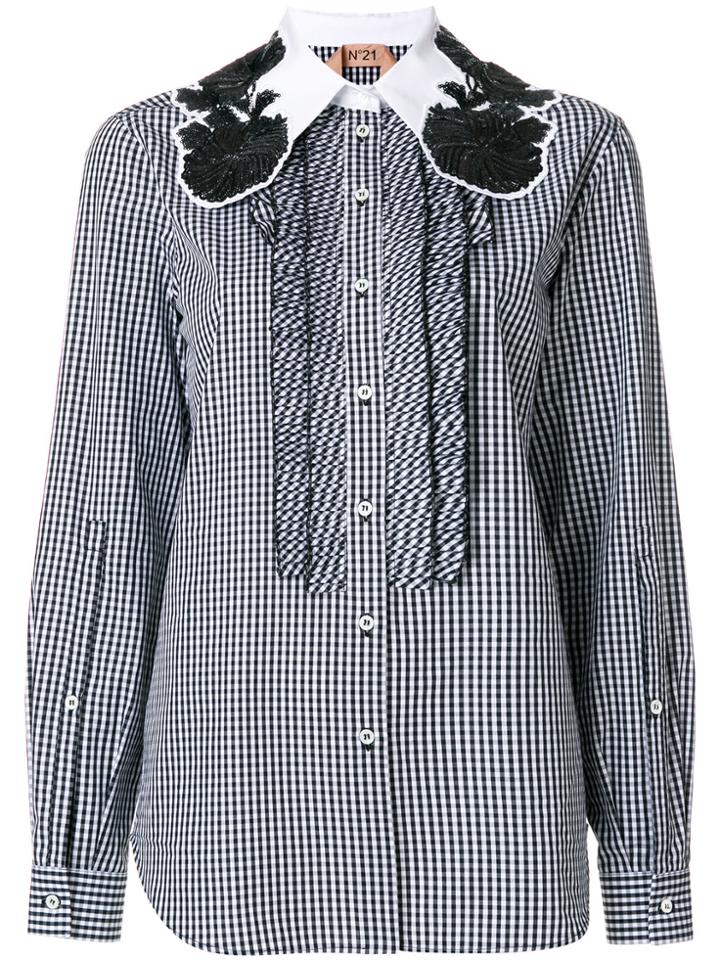 No21 Oversized Collar Gingham Shirt - Black