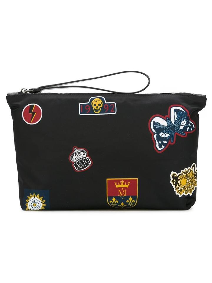 Badge Print Pouch, Men's, Black, Polyamide, Alexander Mcqueen