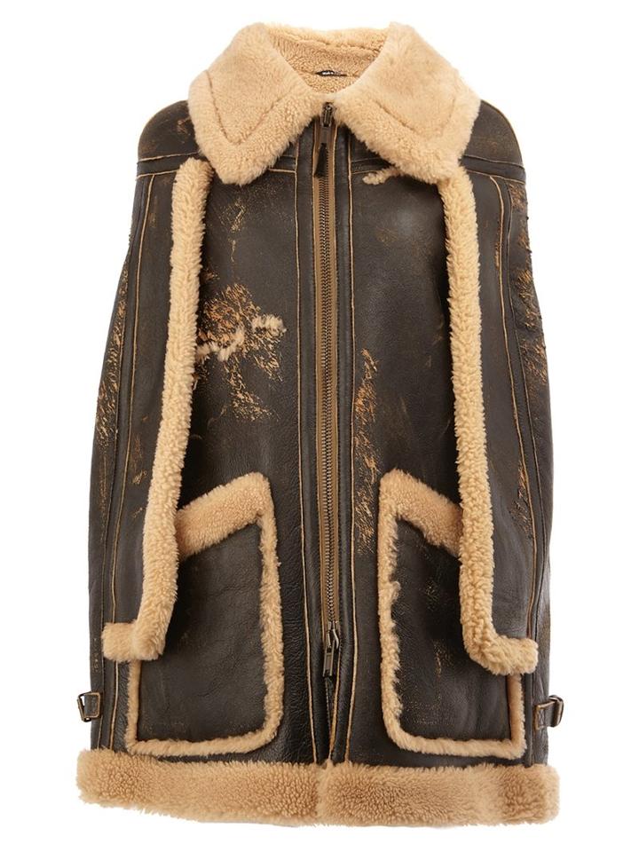 Maison Margiela Distressed Shearling Cape Coat