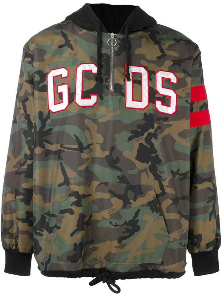 Gcds Camouflage Half-zip Hoodie