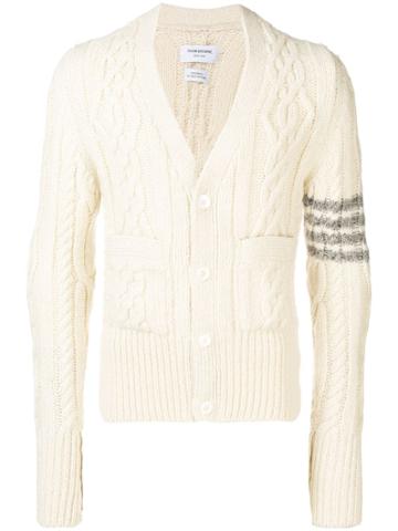 Thom Browne 4-bar Aran Cable Cashmere Cardigan - White