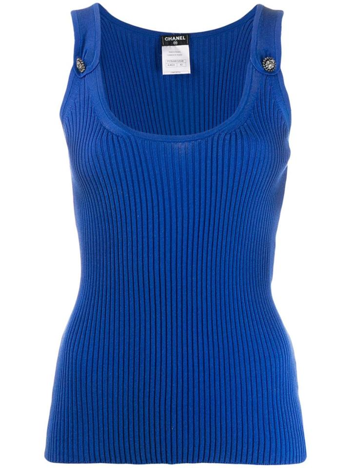 Chanel Vintage 2010's Buttoned Ribbed Tank - Blue