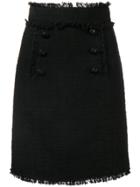 Msgm Bouclé Tweed Frayed Skirt - Black