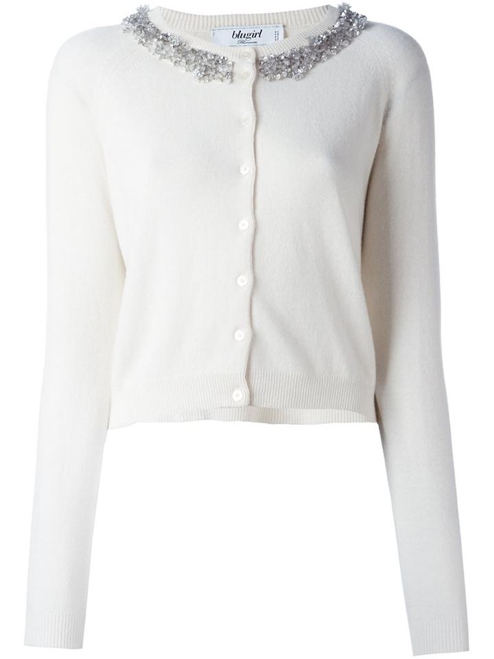 Blugirl Cropped Embellished Cardigan, Women's, Size: 42, Nude/neutrals, Polyamide/viscose/cashmere/wool