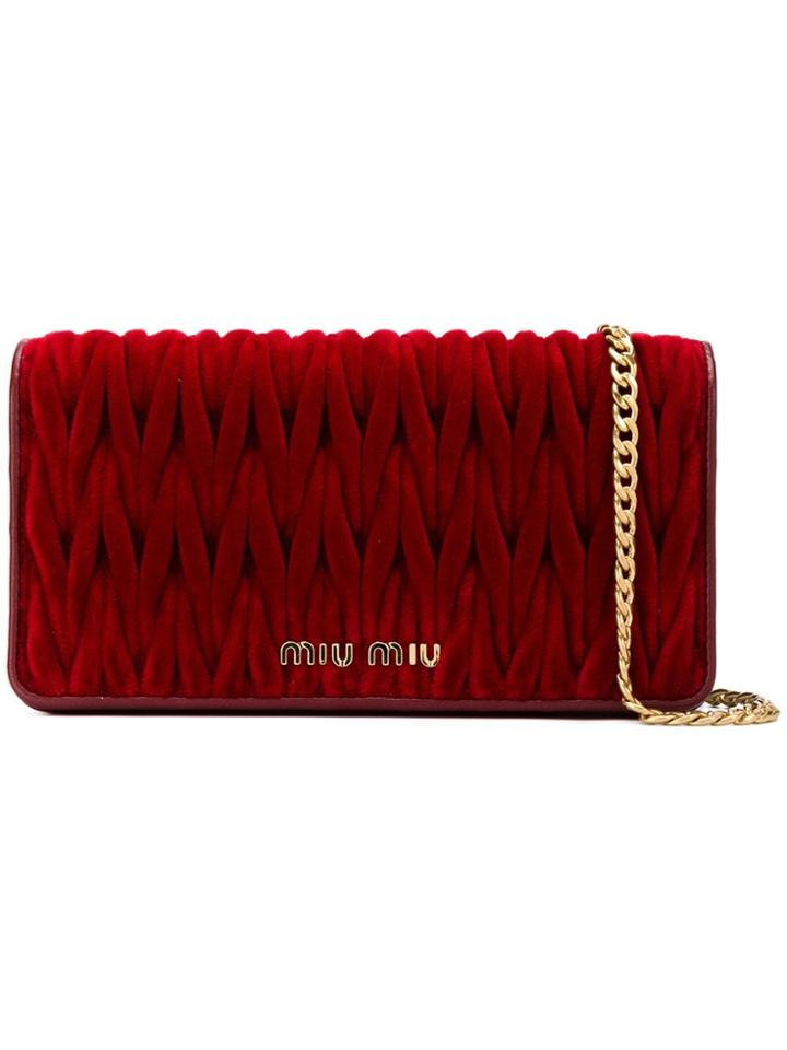 Miu Miu Quilted Wallet On Chain - Red