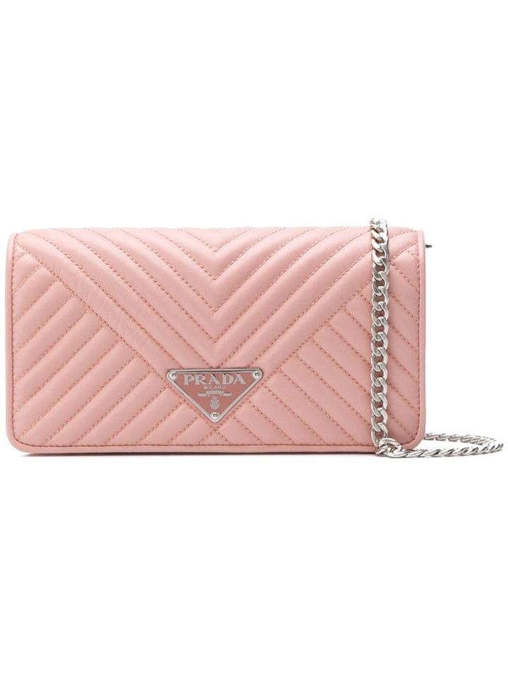 Prada Logo Plaque Quilted Clutch - Pink