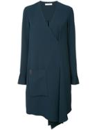 Tibi Wrap Front V-neck Dress - Blue