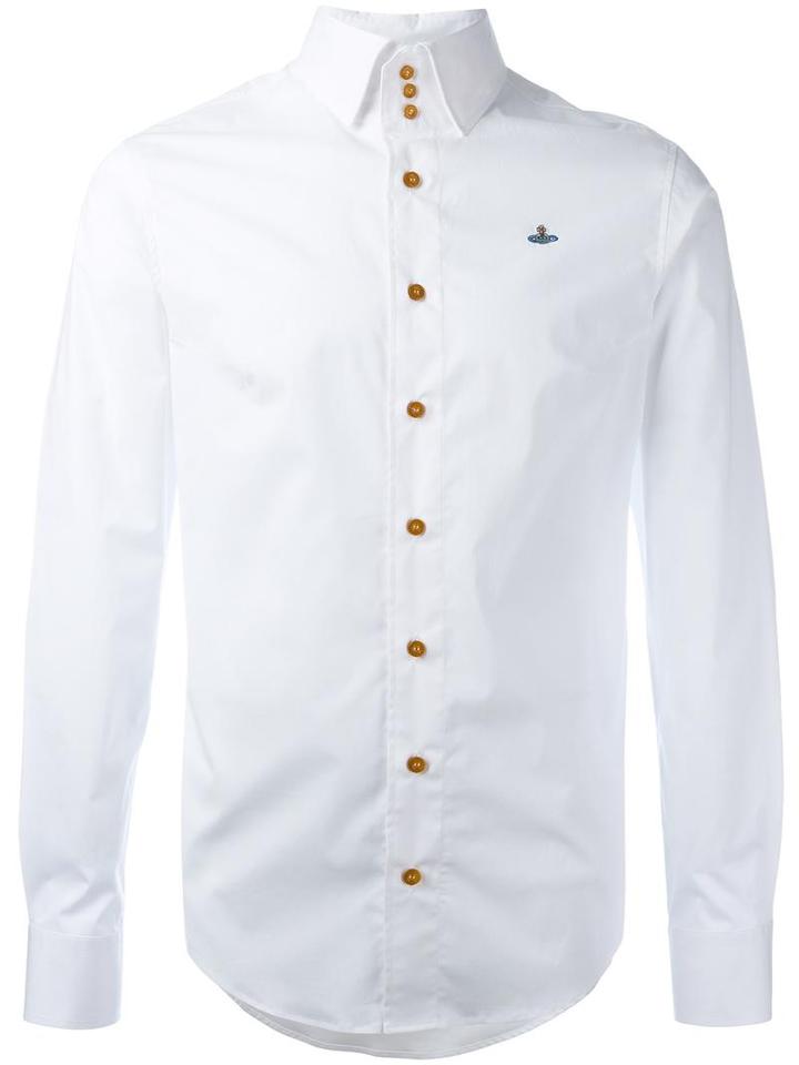 Vivienne Westwood Man Logo Embroidered Shirt, Men's, Size: 48, White, Spandex/elastane/cotton