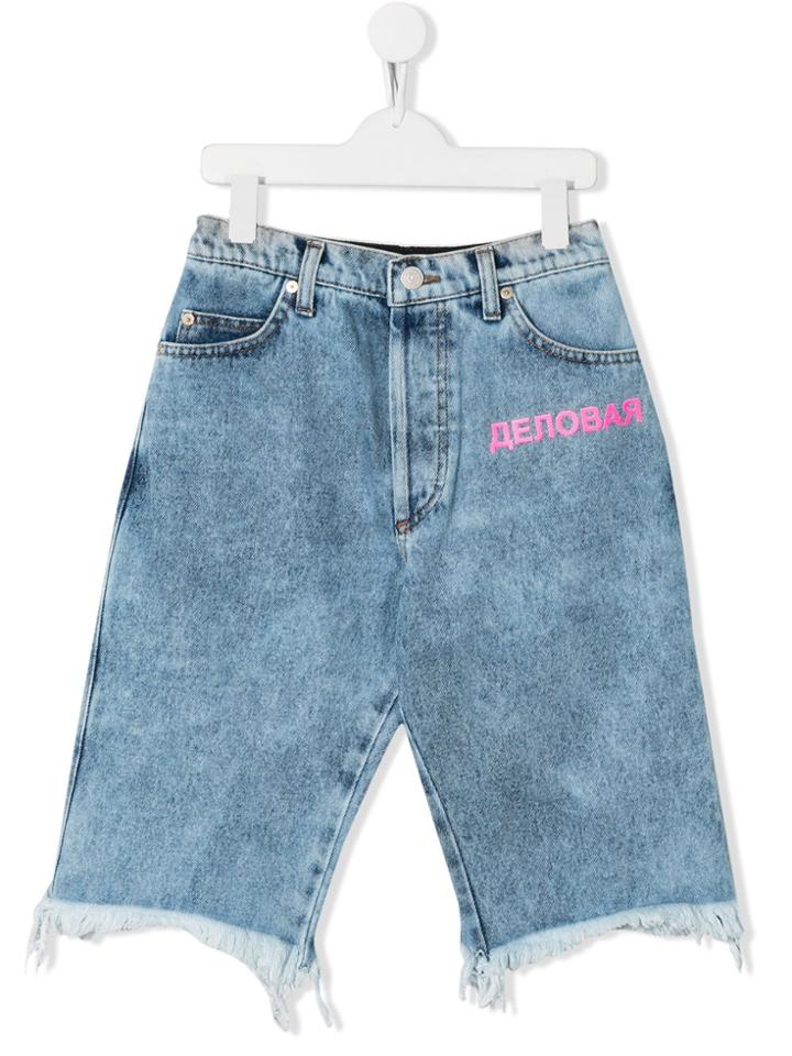 Natasha Zinko Kids Frayed Denim Shorts - Blue