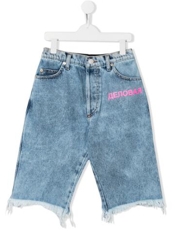 Natasha Zinko Kids Frayed Denim Shorts - Blue