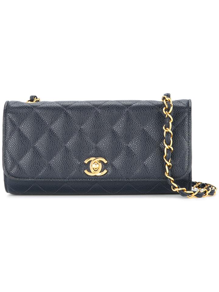Chanel Vintage Quilted Cc Single Chain Shoulder Bag - Blue