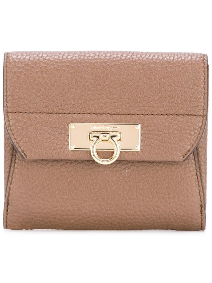 Salvatore Ferragamo Gancio Flip Lock Purse, Women's, Brown, Calf Leather