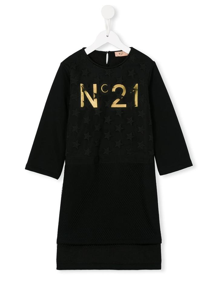 No21 Kids Logo Print Shift Dress, Girl's, Size: 10 Yrs, Black