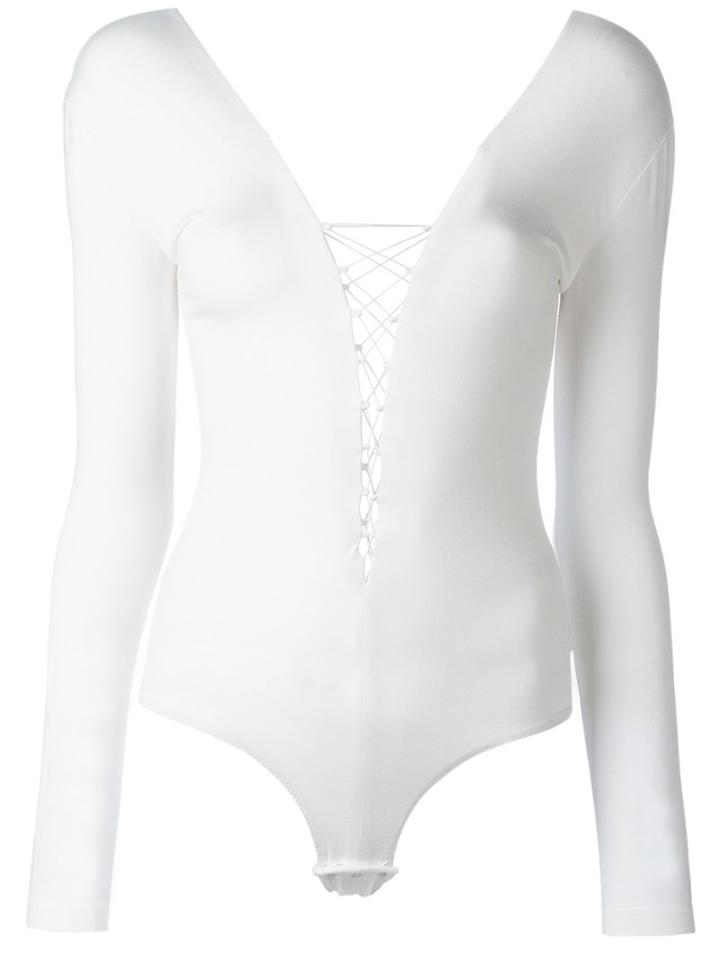 T By Alexander Wang Lace-up Bodysuit, Women's, Size: Large, White, Spandex/elastane/modal/modal