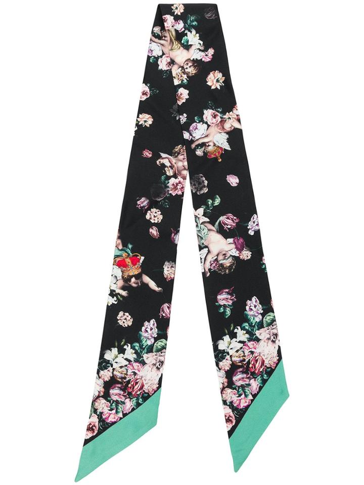 Dolce & Gabbana Floral Printed Narrow Scarf - Black