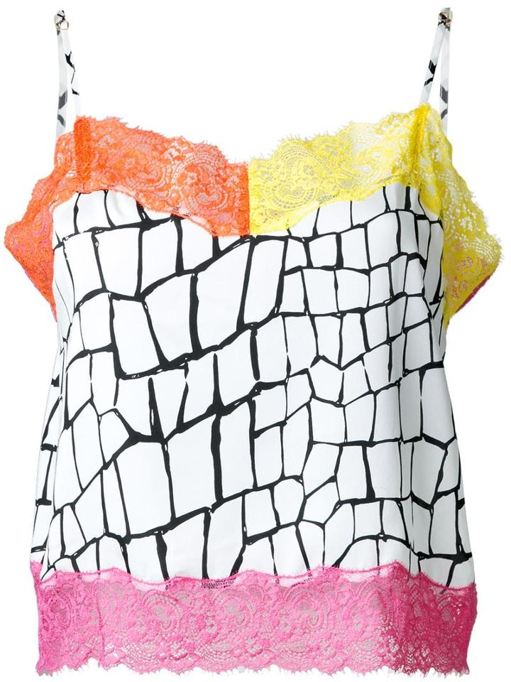 Dresscamp Contrasting Lace Trim Top, Women's, Size: 36, White, Silk