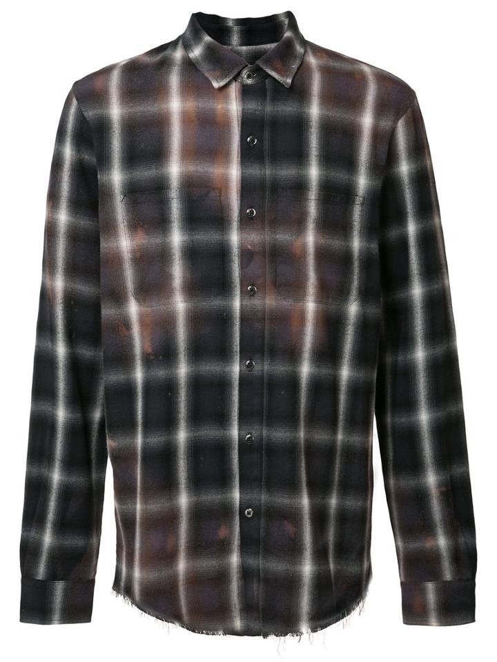 Amiri Stained Effect Plaid Shirt, Size: Small, Brown, Cotton/rayon