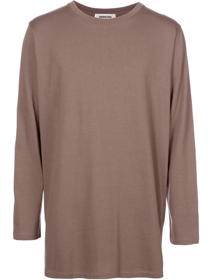 Monkey Time Slit Hem Longsleeved T-shirt, Men's, Size: Xl, Brown, Cotton