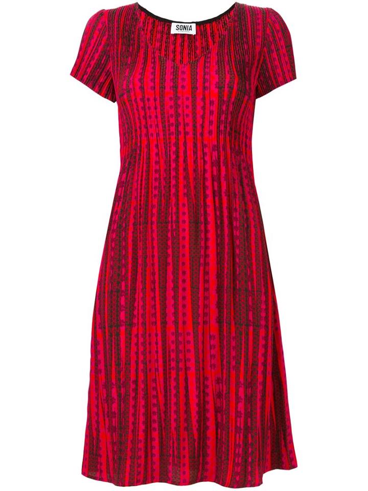 Sonia By Sonia Rykiel Floral Print Plissé Dress, Women's, Size: 38, Red, Polyester
