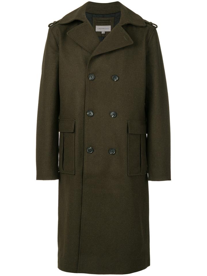 Ck Jeans Double Breasted Military Coat - Green
