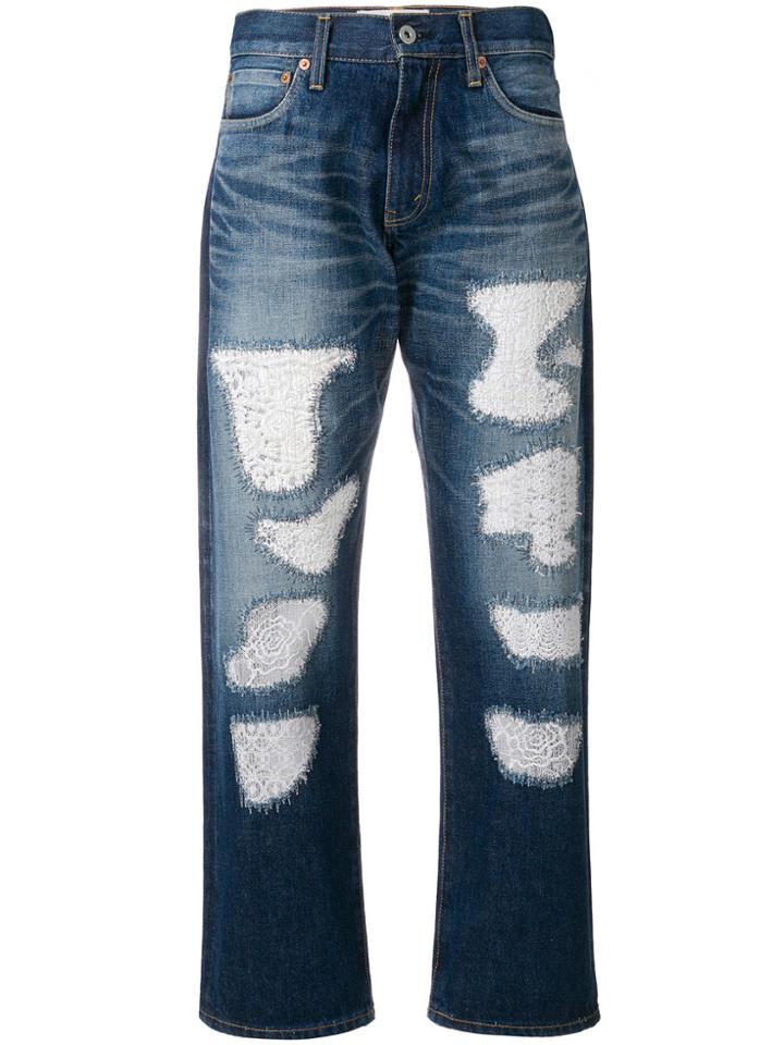 Junya Watanabe Comme Des Garçons Ripped Cropped Jeans - Blue