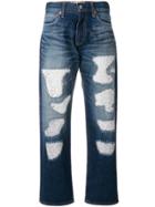 Junya Watanabe Comme Des Garçons Ripped Cropped Jeans - Blue