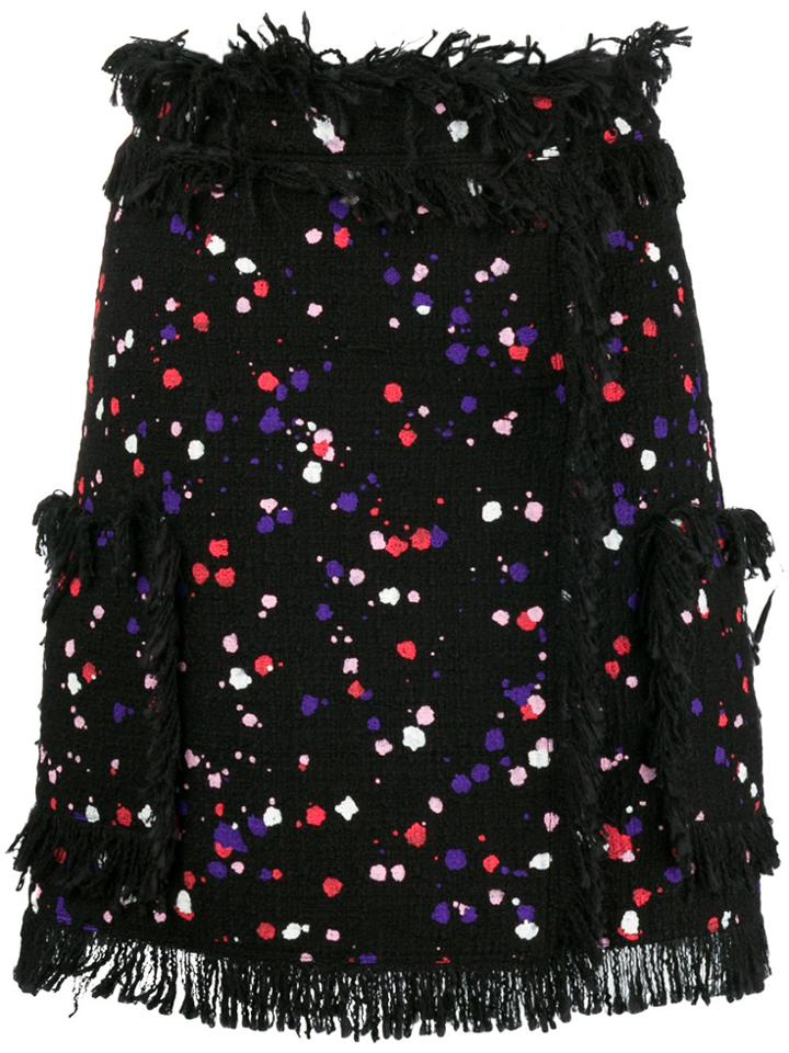 Msgm Paint-splattered Wrap Skirt - Black