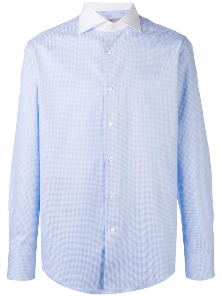 Canali - Contrast Collar Micro Print Shirt - Men - Cotton - 42, Blue, Cotton