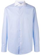 Canali - Contrast Collar Micro Print Shirt - Men - Cotton - 42, Blue, Cotton