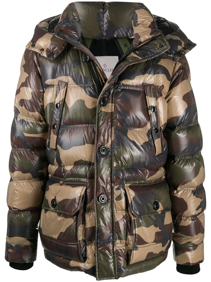 Moncler Camouflage Print Padded Coat - Green