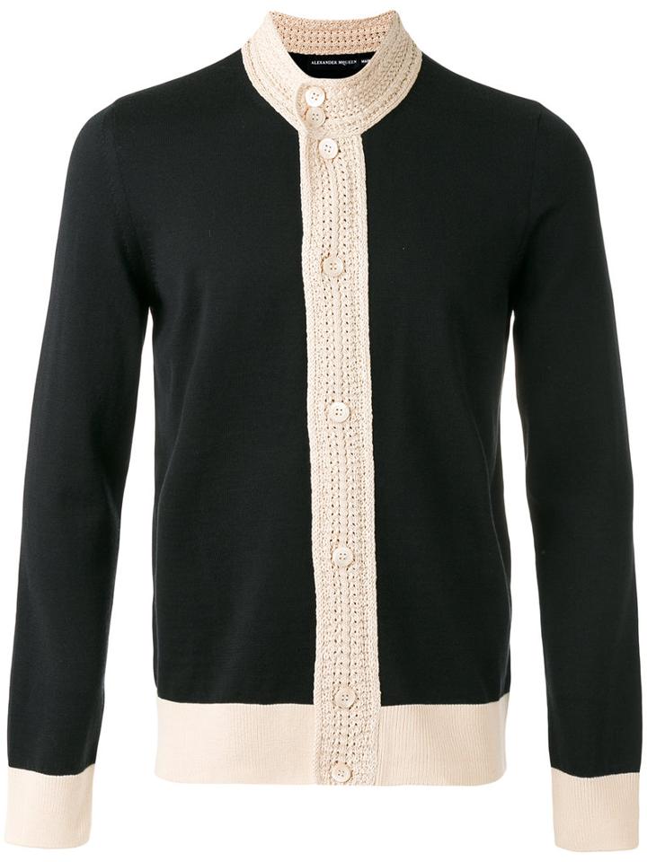 Alexander Mcqueen Contrast Knitted Cardigan, Men's, Size: Large, Black, Wool/cotton