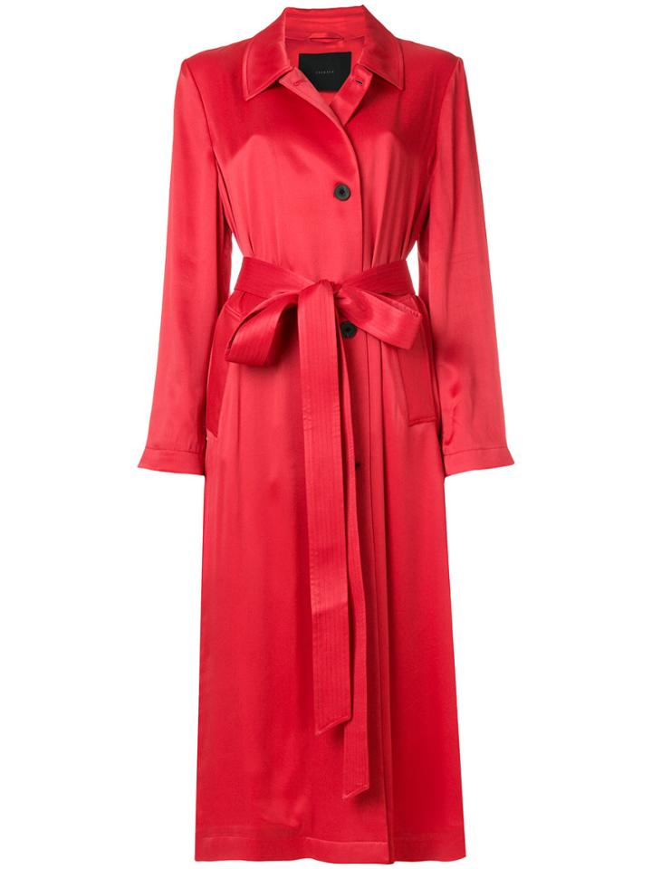Frenken Satin Trench Coat - Red