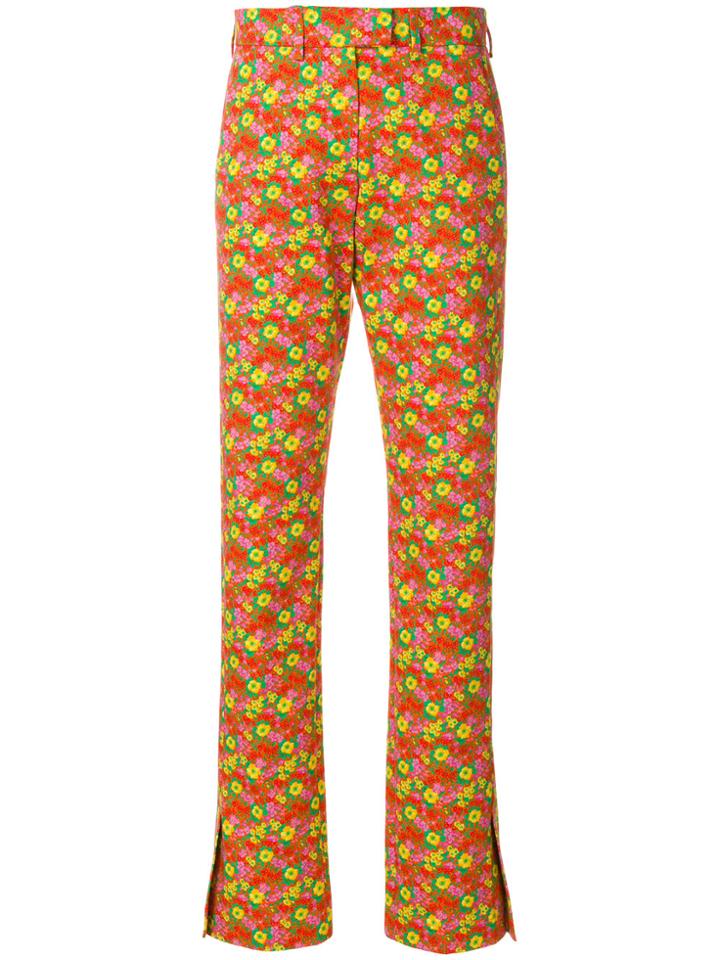 Msgm Slim-fit Floral Print Trousers - Yellow & Orange