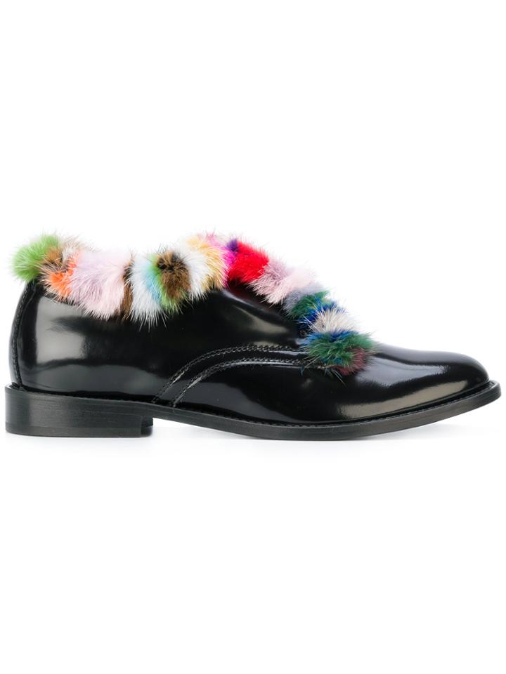 Joshua Sanders Fur Trimmed Loafers - Black