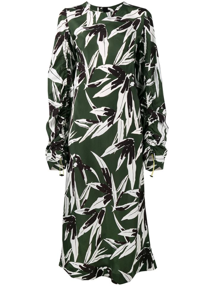 Marni Ruched Leaf Print Dress - Green