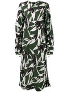 Marni Ruched Leaf Print Dress - Green